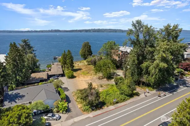 Waterfront lot view from Lake Washington Blvd NE. West facing view.