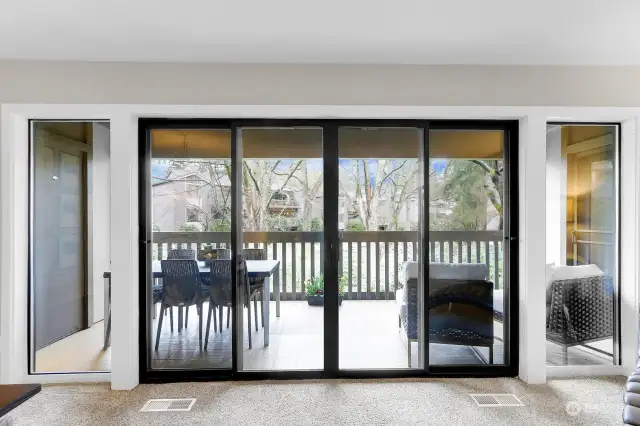 Sliding doors to the view deck with locker and doorway to the Prime Bedroom as well