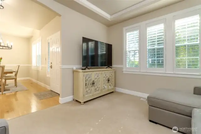 Formal Living Room off foyer with plantation shutters