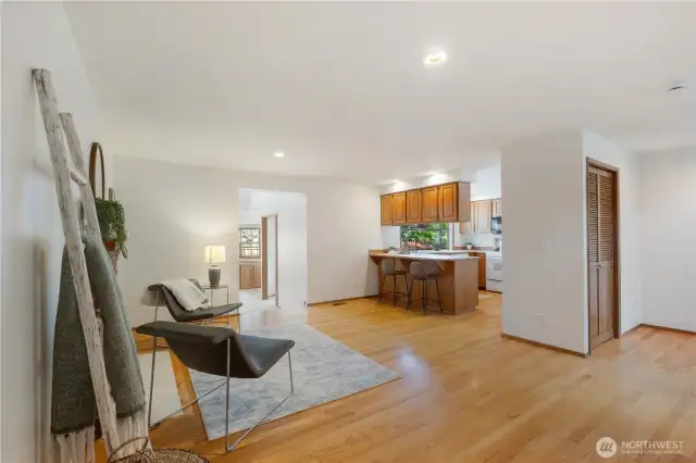Conversation area adjcent to kitchen with second gas fireplace.