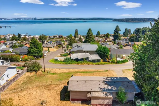 View from drone of Seattle & Blake Island home w/2 lots