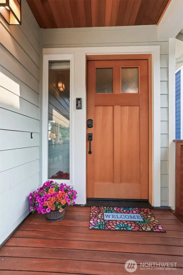 Handsome Craftsman style door was added just in the past year.