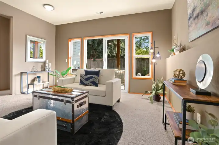 The recreation room has direct access to a private patio and the backyard.