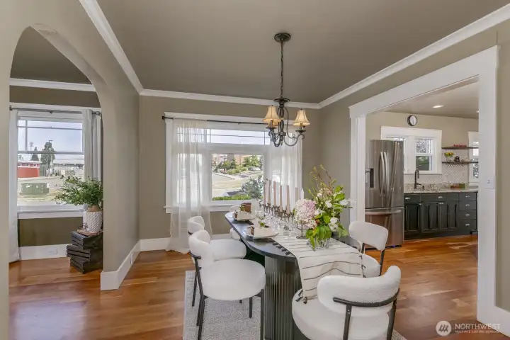 Formal dining room with plenty of room.