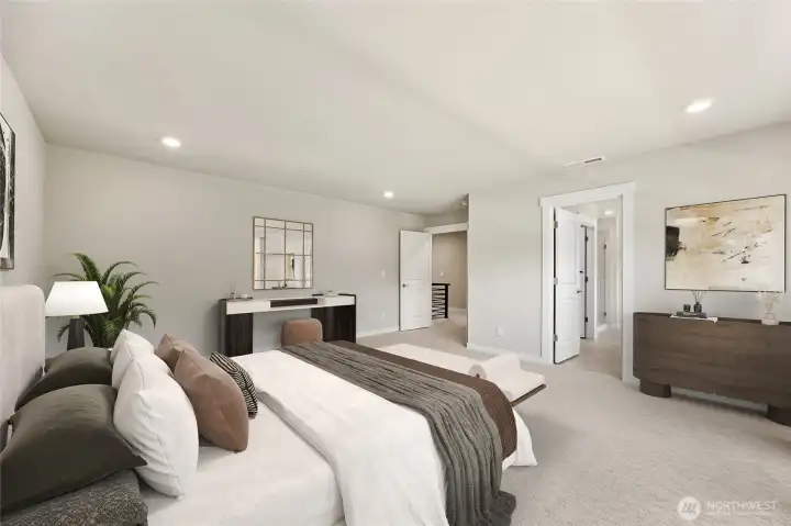 Double doors lead into primary suite - virtually staged, showing similar plan.