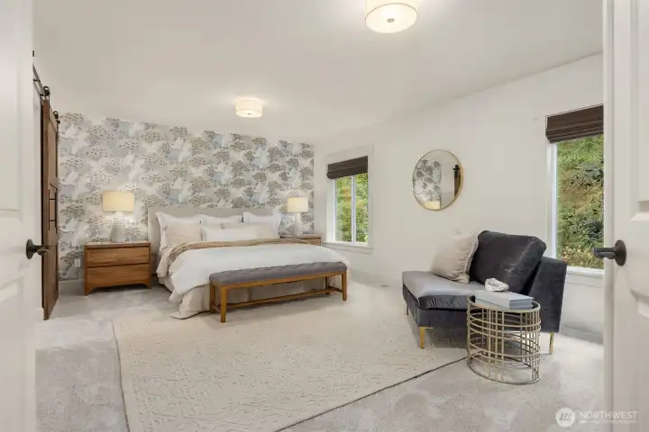 Inviting primary suite designed for comfort, featuring expansive layout and tranquil atmosphere.