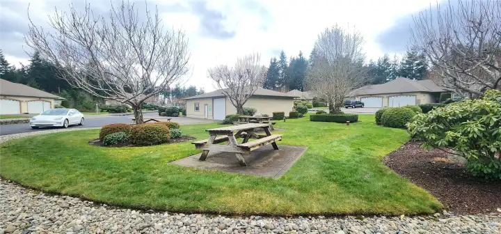 Club House picnic tables and outdoor area
