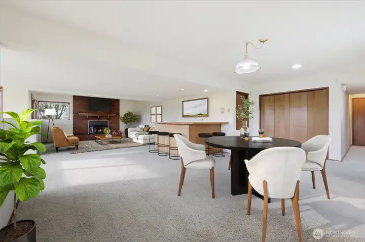 Versatile layout for gatherings, hobbies, or extended living (virtually staged)