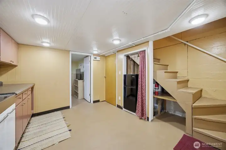 The basement is about 1/3 of the house and has the mechanical room as well as the laundry and a room with a 3/4 bath.