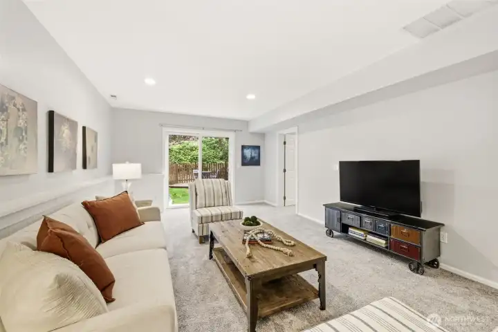 This is a fantastic space. Large lower level family room perfect for movie night.