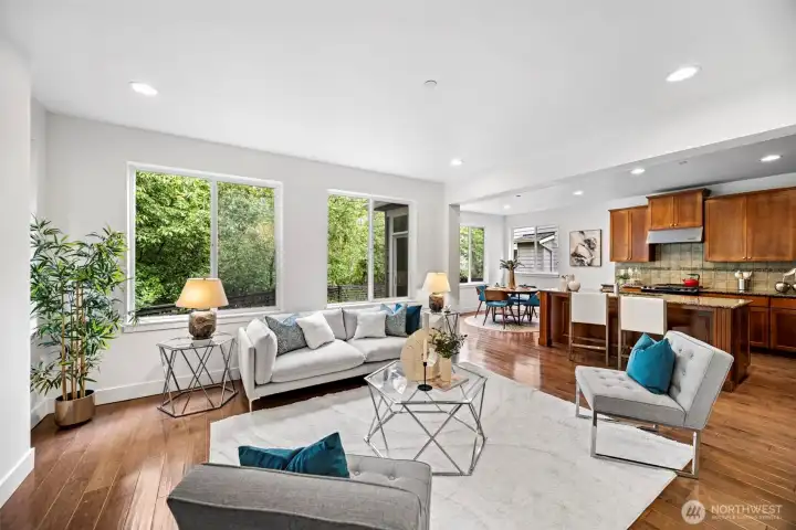 Main cozy living room flows comfortable into Kitchen and nook