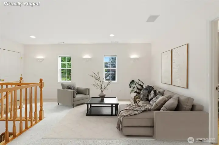 Versatile upstairs bonus room. Virtually Staged.