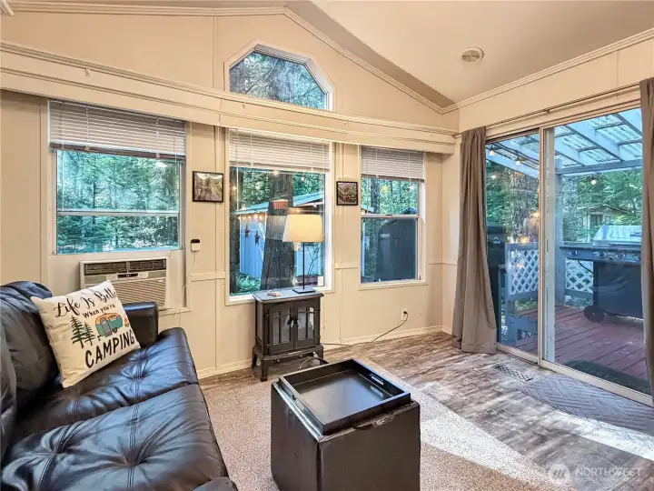 Vaulted ceilings and plenty of windows to take in the natural beauty for a true cabin feeling.