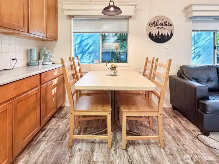 Ample dining space. The table can be expanded if needed. Espresso machine included!
