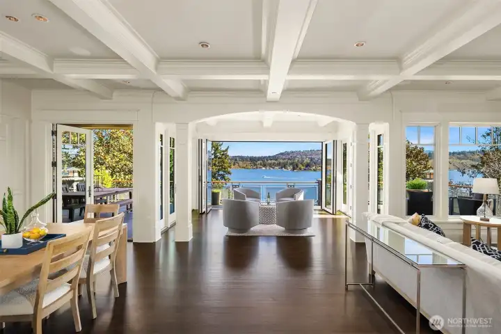 Revel in the box beam ceilings giving the space its rich, tailored character. Revel in the box beam ceilings giving the space its rich, tailored character.