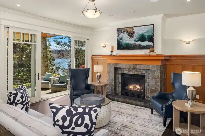 More fun and games unfold in this fabulous bonus space grounded by a traditional Craftsman-style fireplace, rich in detail, warm in tone, and timeless in its appeal. More fun and games unfold in this fabulous bonus space grounded by a traditional Craftsman-style fireplace, rich in detail, warm in tone, and timeless in its appeal.