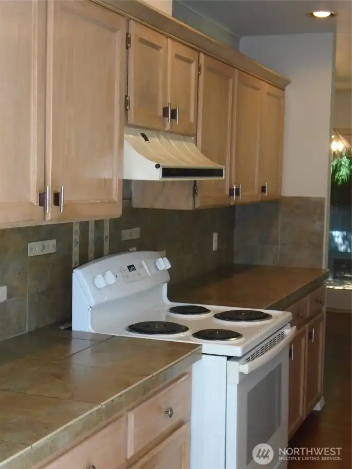 Tile countertops in kitchen