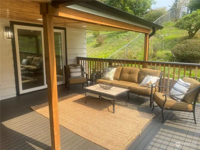 Step out the sliders to your private covered deck.