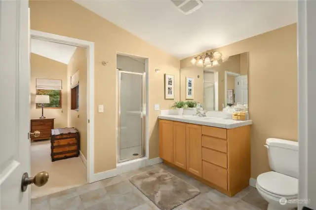 You will find this second 3/4 bath tucked between bedroom two and three.