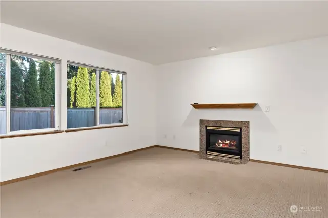 Living natural gas fireplace is perfect for those chilly Whidbey nights.