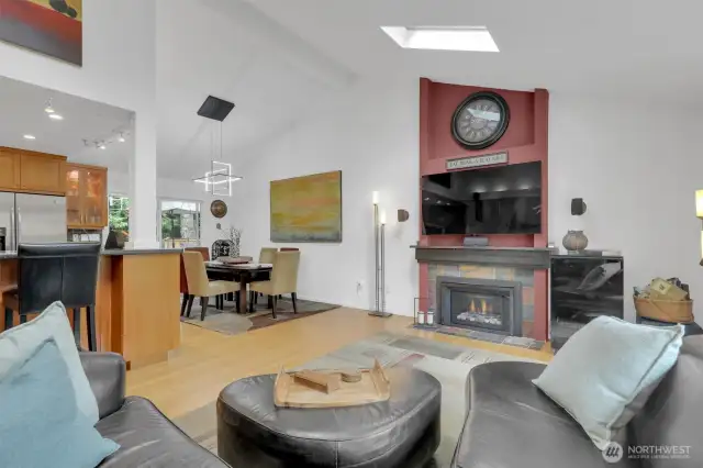 Cathedral ceilings w/ 2 skylights  provide light and airy feeling.
