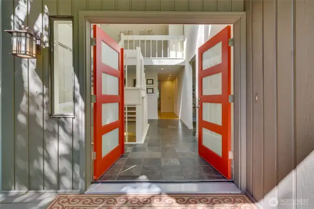 Wide entry door and front porch.