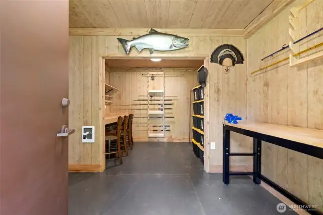 Inside this shed is perfect for home office, hobby room, etc.  Has heat, lighting & internet.