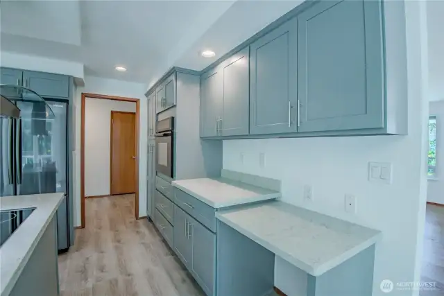 Kitchen study desk - or under-counter garbage bin storage