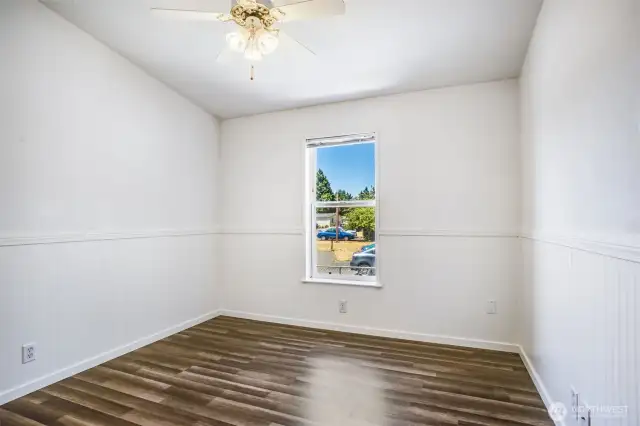 Ceiling fans are located in each room for refreshing cool in warmer months.