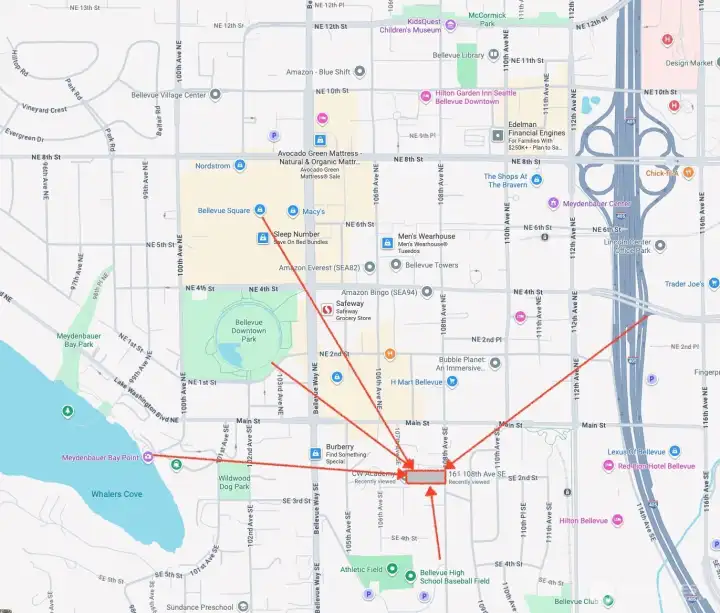 Proximity Map to Downtown Bellevue Area