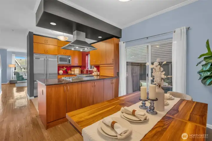 Dining room opens out to patio.