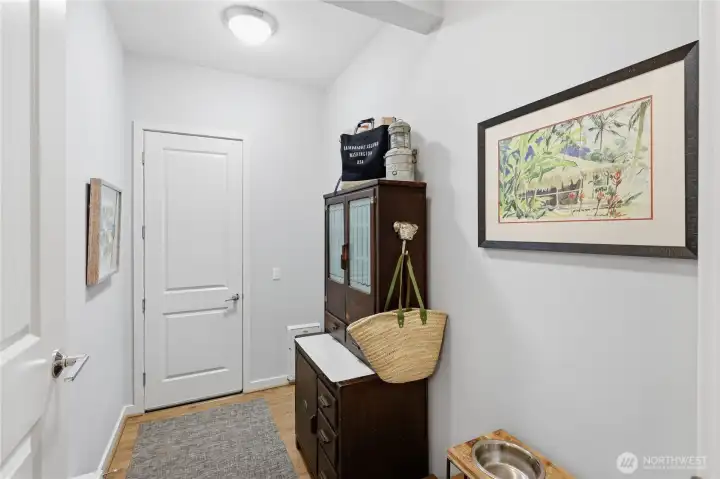 Entry from single-car garage, now being used as a workout room