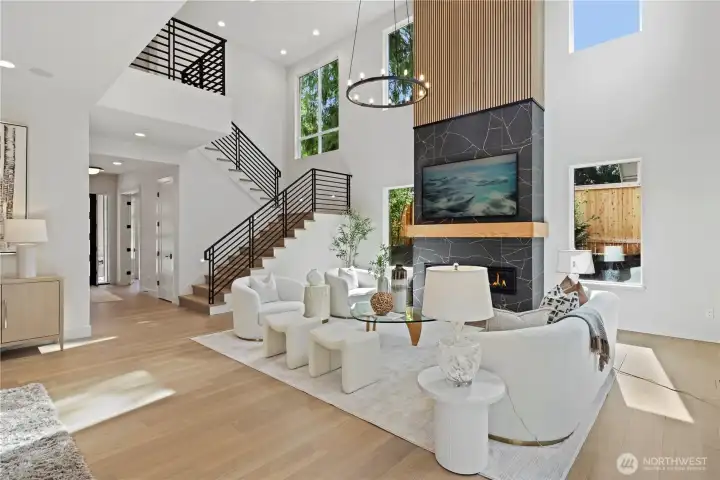 Unmatched great room at this price with tremendous volume, wonderful natural light, and a stunningly sophisticated two-story fireplace.