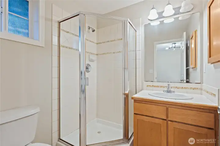 Lower level attached bath