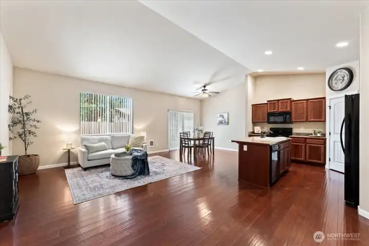 View of main living spaces from hallway.