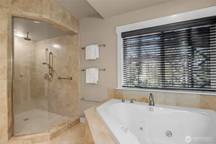 Primary luxury bathroom with jetted tub and separate shower Primary luxury bathroom with jetted tub and separate shower