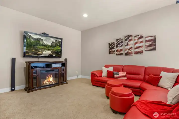 Large media room with wet bar. Large media room with wet bar.