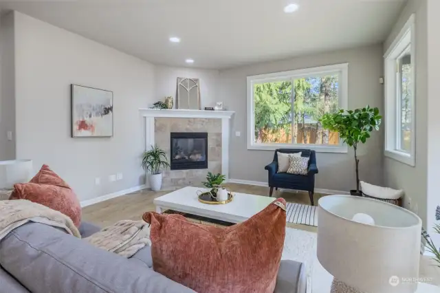 Family room with gas fireplace.