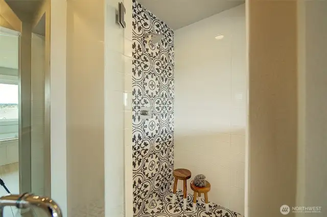 Primary bath tiled shower.