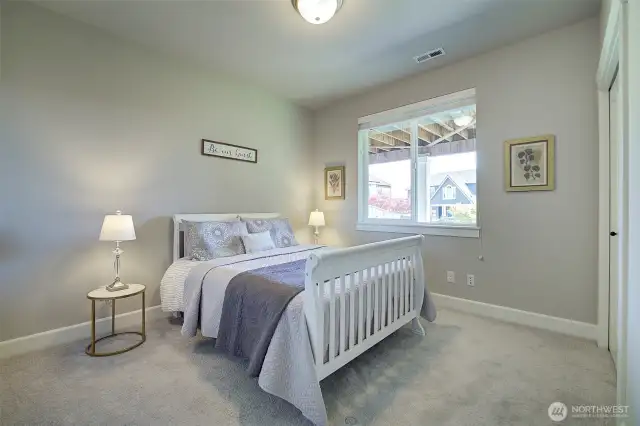 Lower level guest room. Provides separation.