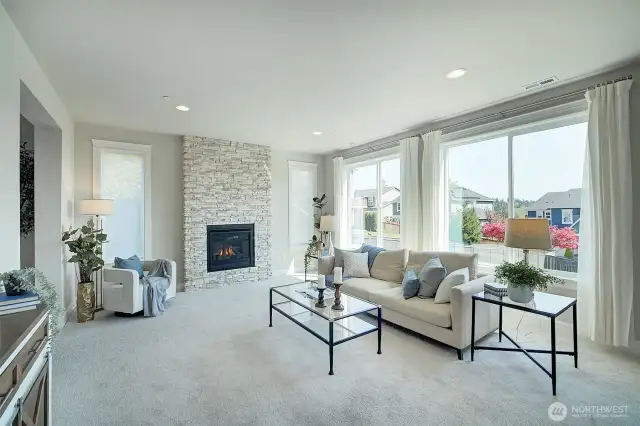 Lounge around or visit with friends and enjoy the cozy gas fireplace.