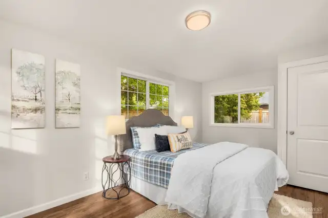 Cottage bedroom. Closet has laundry hookups.
