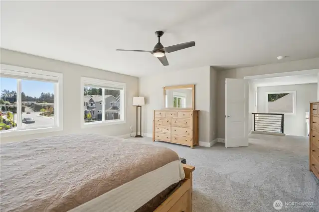 Primary featuring french doors and privacy blinds