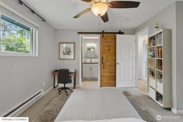Ceiling fan to help cool on summer evenings.
