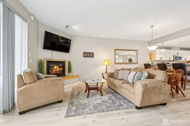 Great propane fireplace and walk-out to private patio.