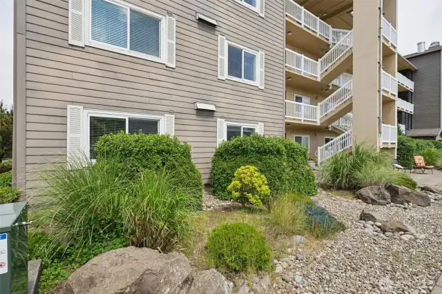 Mature landscaping for added privacy.