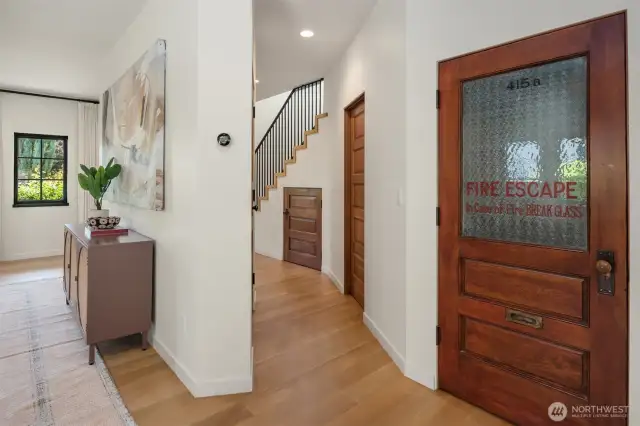 ...to curated vintage doors reclaimed from iconic Seattle landmarks, each whispering a story of the past. This fire escape door is from the  1920s University of Washington.