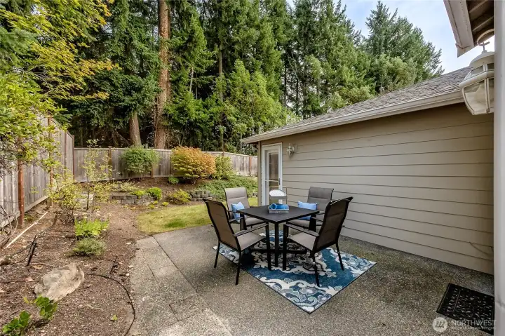 Enjoy outdoor living on this secluded patio.