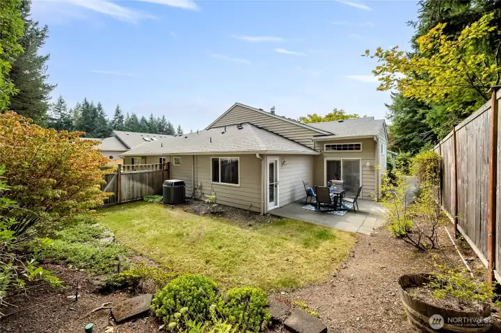 Private fenced backyard with room for gardening, pets, or gatherings.