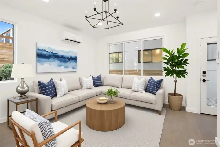Living room virtually staged